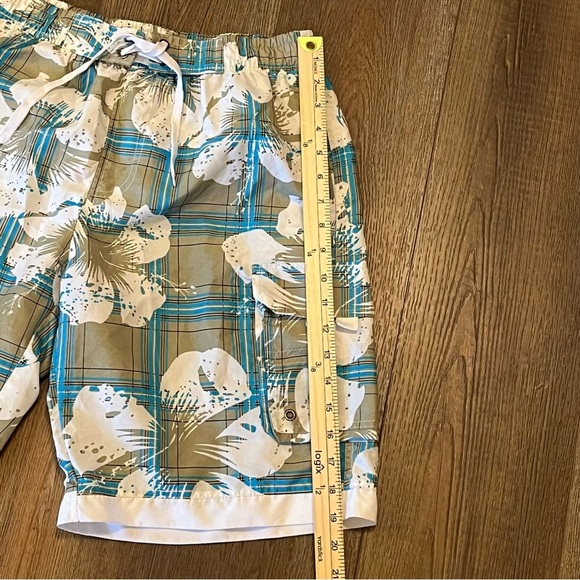 VTG Tropical Hawaiian Swim Trunks Men's M Floral Hibiscus Plaid Mesh Lined Y2K - Picture 12 of 13